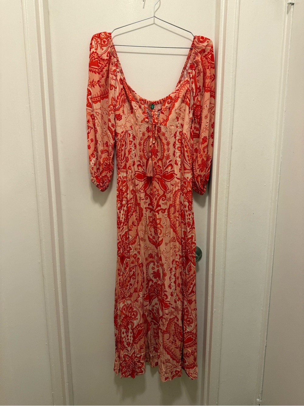 Red Paisley Scoop-Neck Maxi Dress